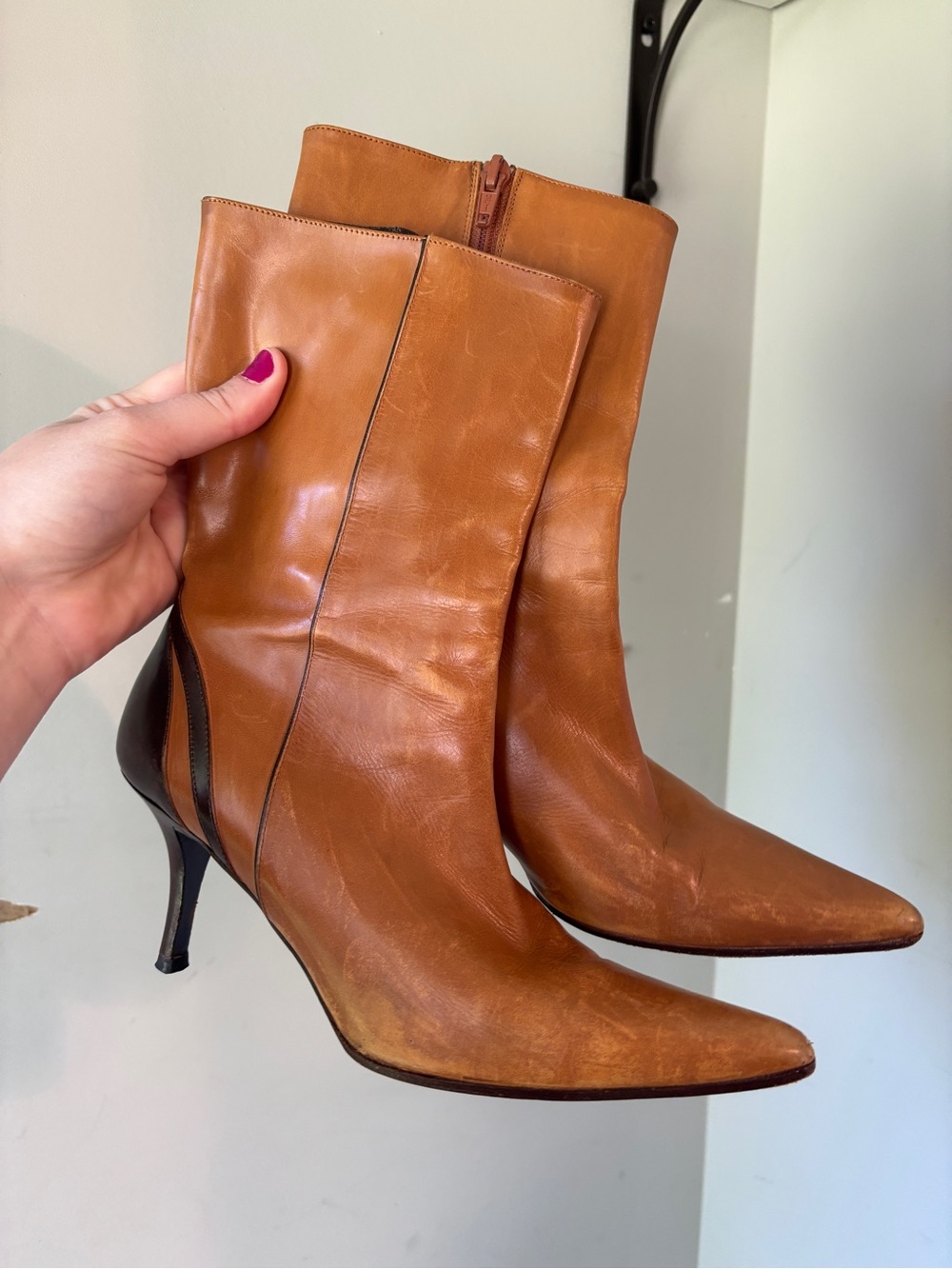 Vintage Cole Haan Brown Leather Stilletto Pointed Toe Boots 6.5